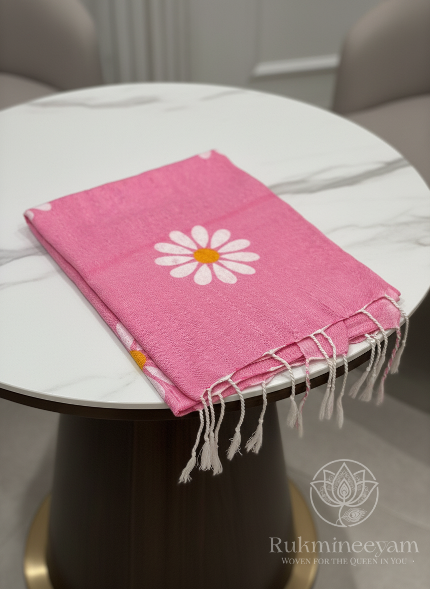 Pink Sunflower Khadi Cotton Saree