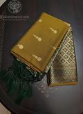 Olive Green Silk Saree with Dark Green Gold Zari