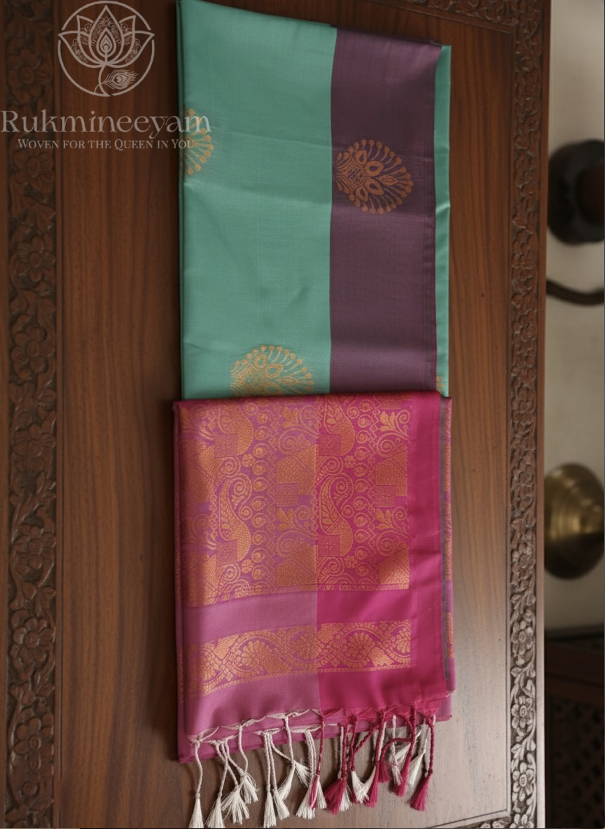 Mint Green Soft Silk Saree with Pink Zari Design
