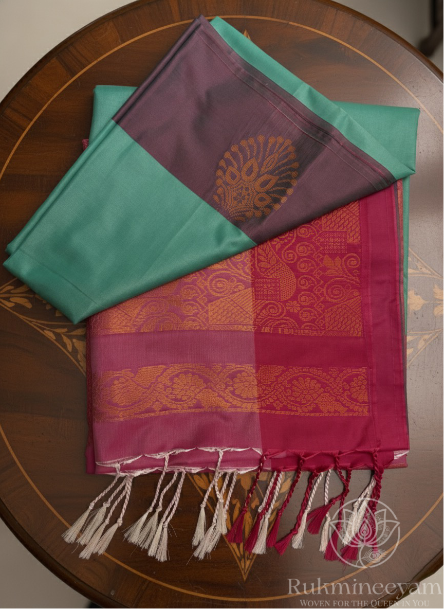 Mint Green Soft Silk Saree with Pink Zari Design