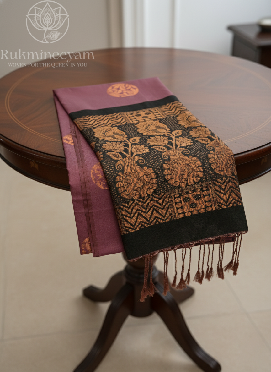 Mauve Pink Soft Silk Borderless Saree with Green Pallu Design