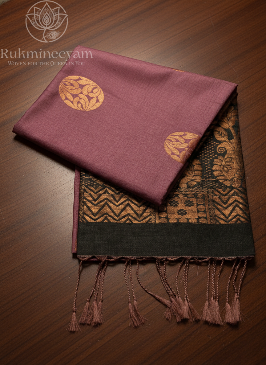 Mauve Pink Soft Silk Borderless Saree with Green Pallu Design