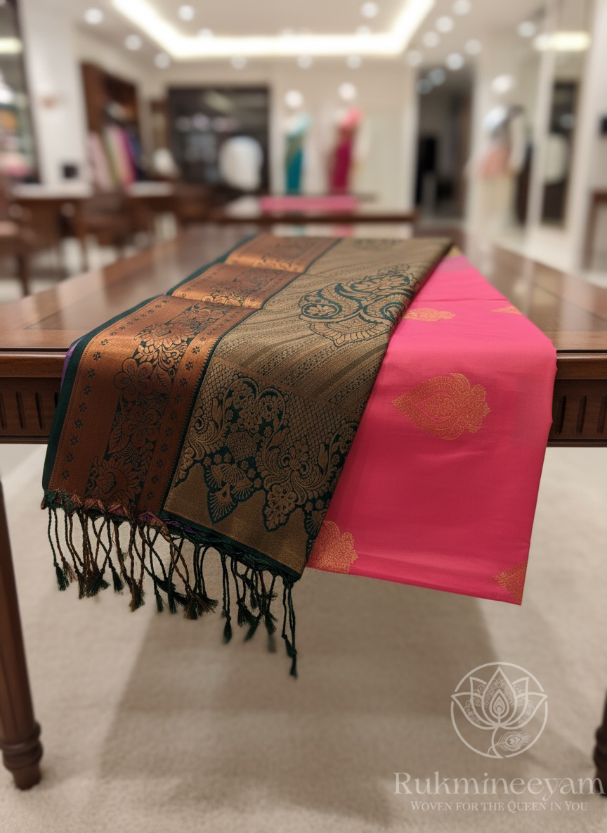 Exquisite Pink Pattu Saree with Rich Dark Green Zari Pallu