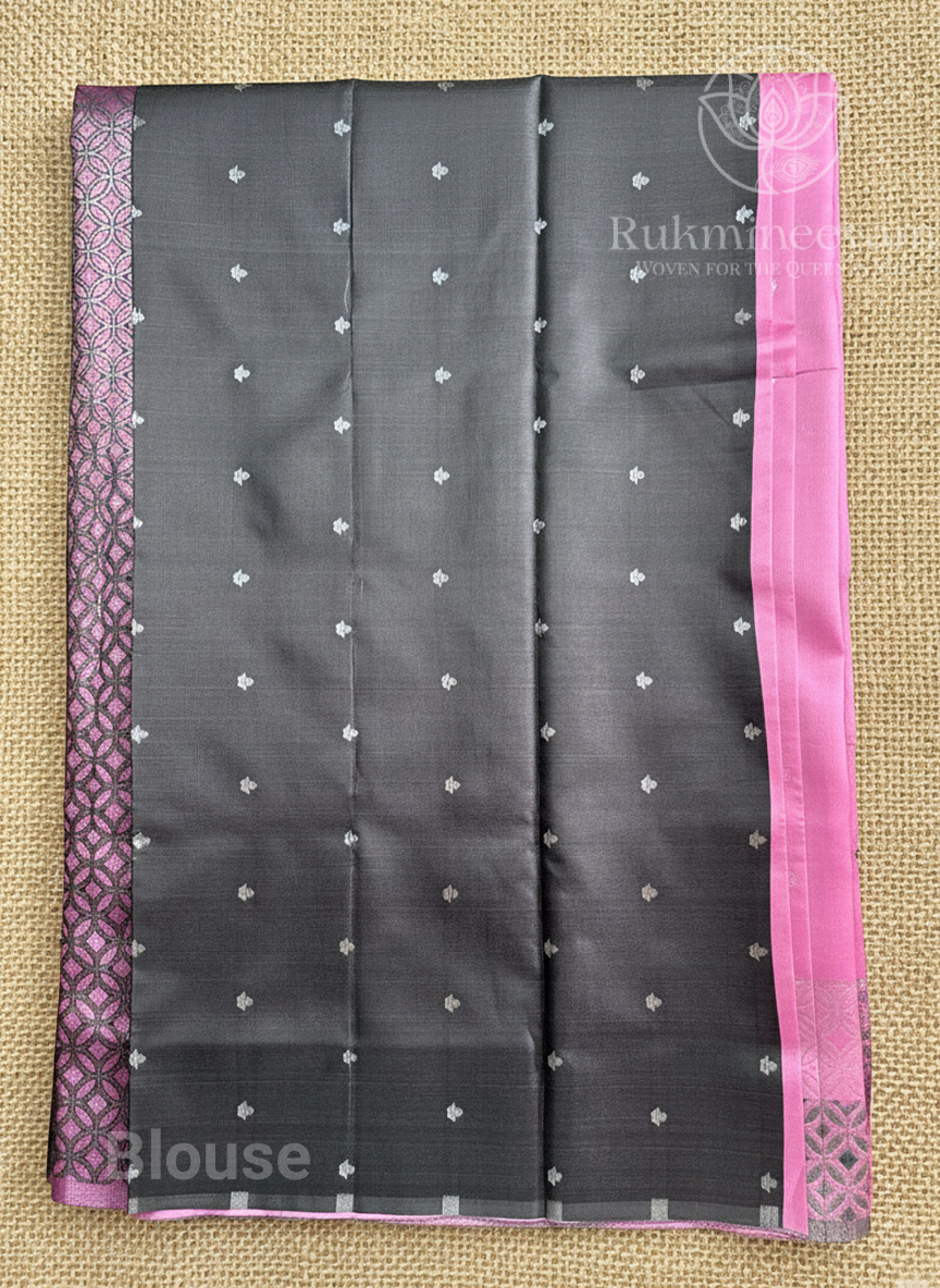 Elegant Pink Silk Saree with Grey Blouse