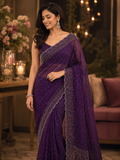 Elegant Purple Beaded Saree | Embellished Designer Party Wear Saree