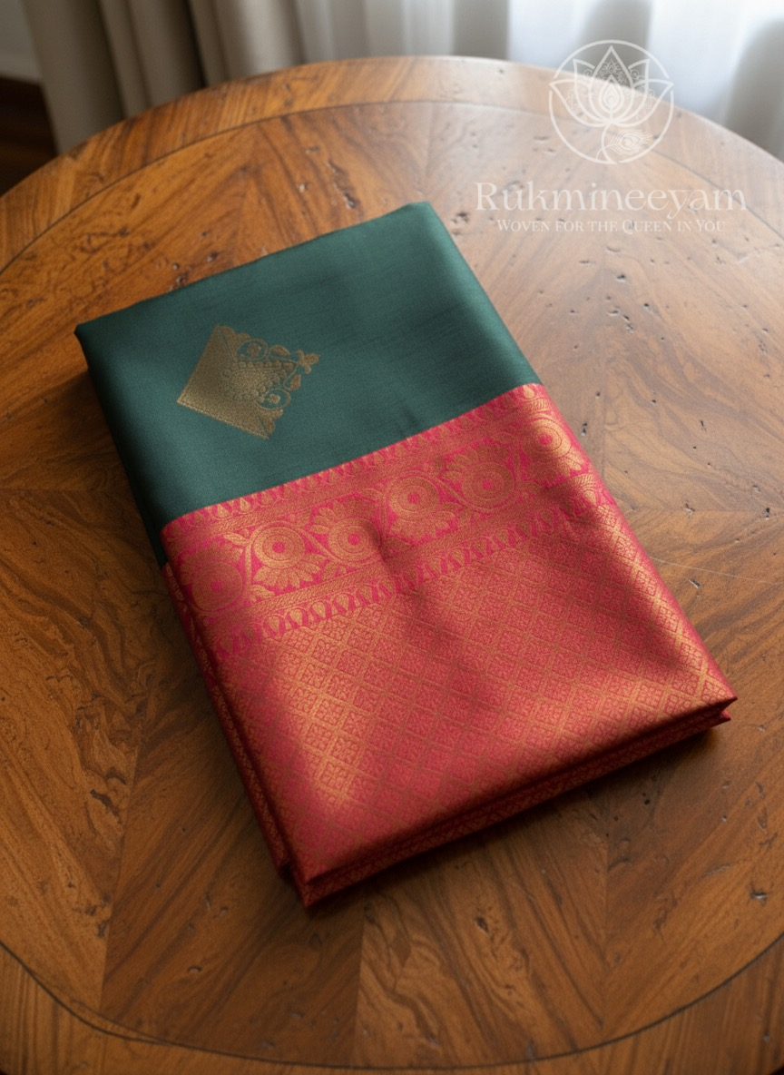 Dark Green and Red Soft Silk Saree with Zari