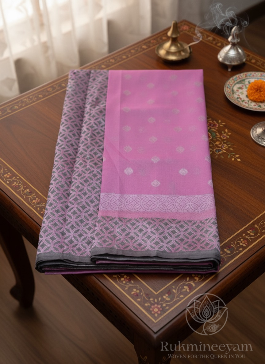 Elegant Pink Silk Saree with Grey Blouse