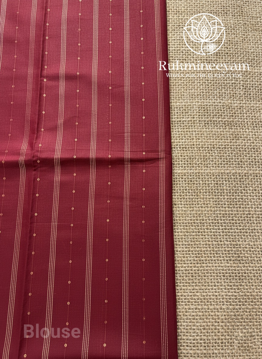 Golden Soft Tissue Silk Saree with Maroon Blouse | Checkered Pattern