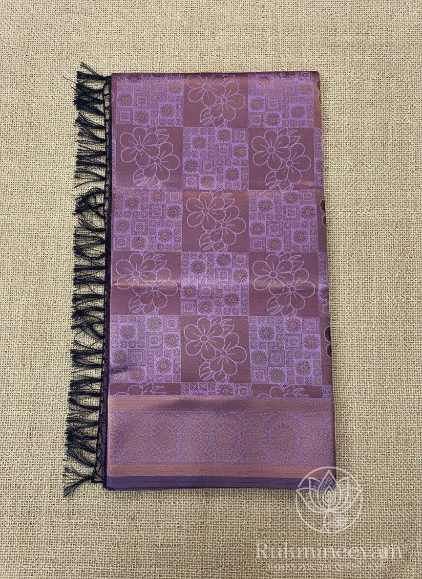 Lavender and Navy Blue Silk Saree with Zari Design
