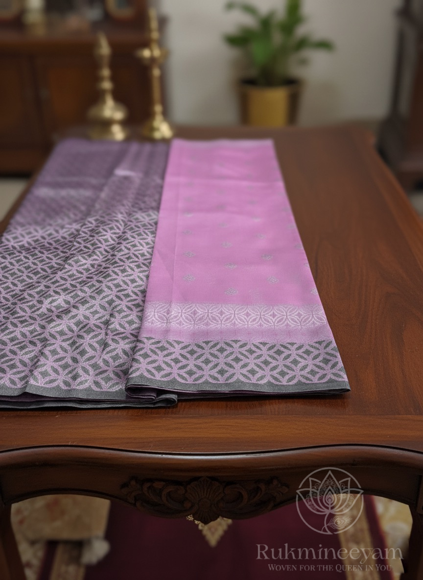 Elegant Pink Silk Saree with Grey Blouse