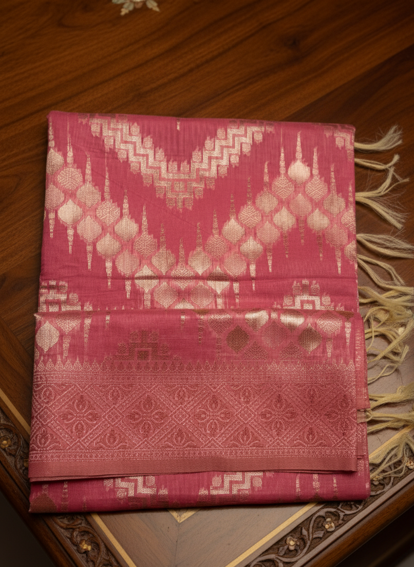 Pink Saree with Golden Woven Motifs