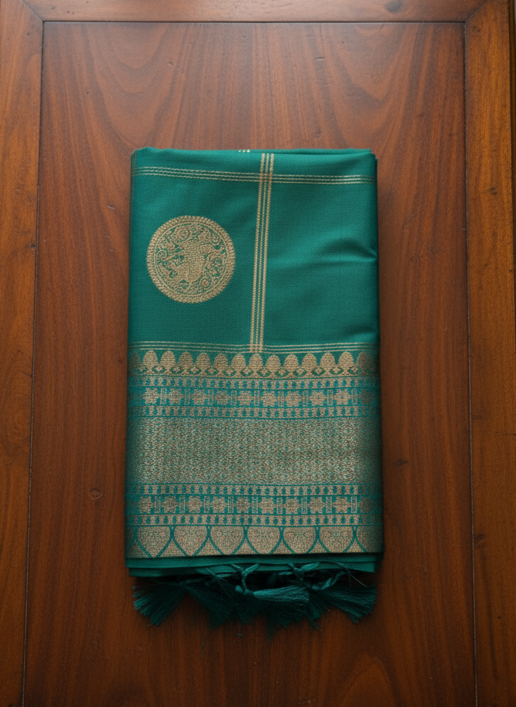 Peacock Green Pattu Saree with Gold Zari Design