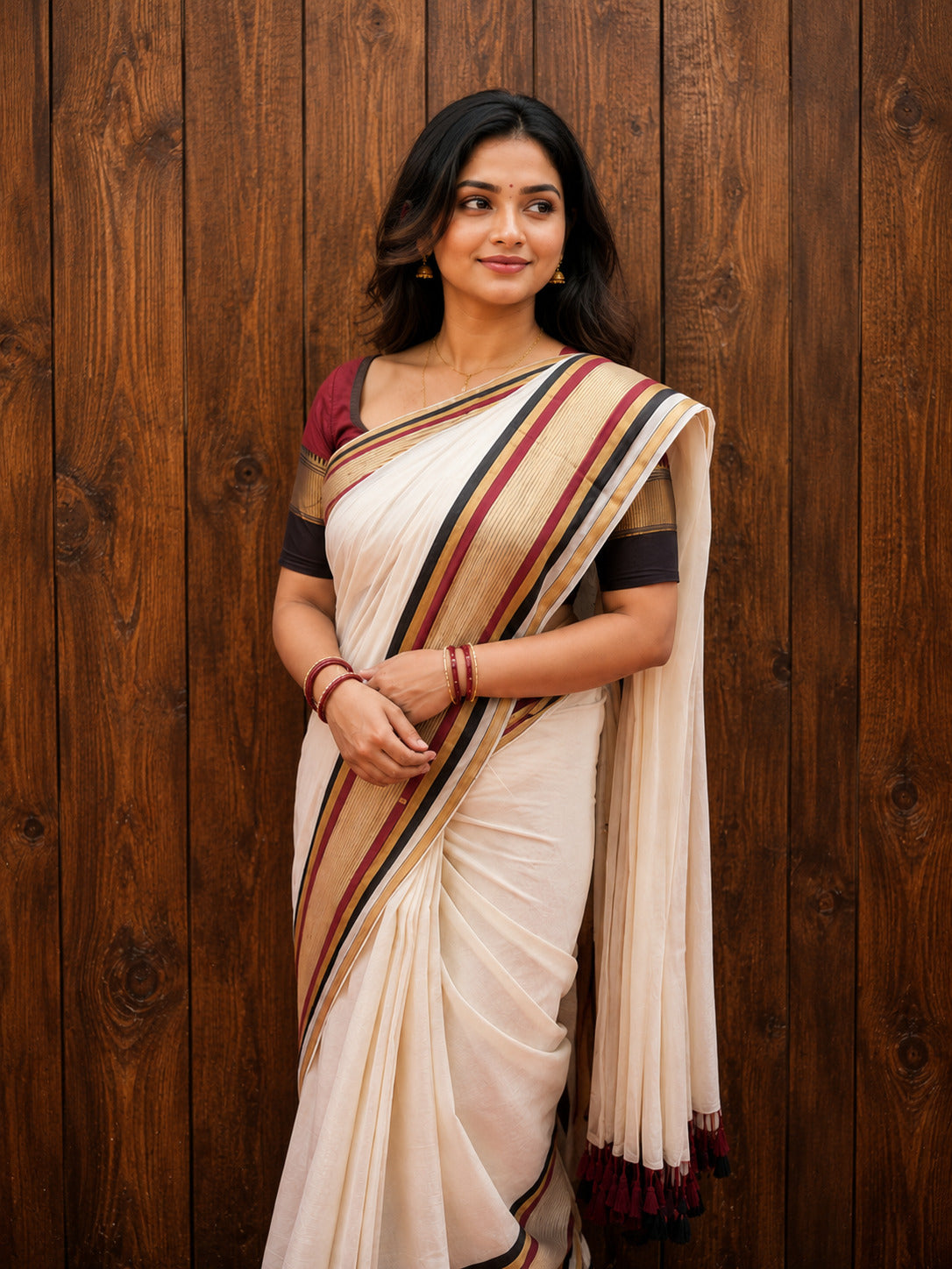 Premium red golden zari border mul cotton saree