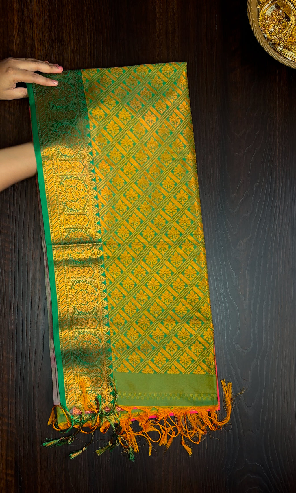 Pink & Green Soft Silk Saree with Zari Design