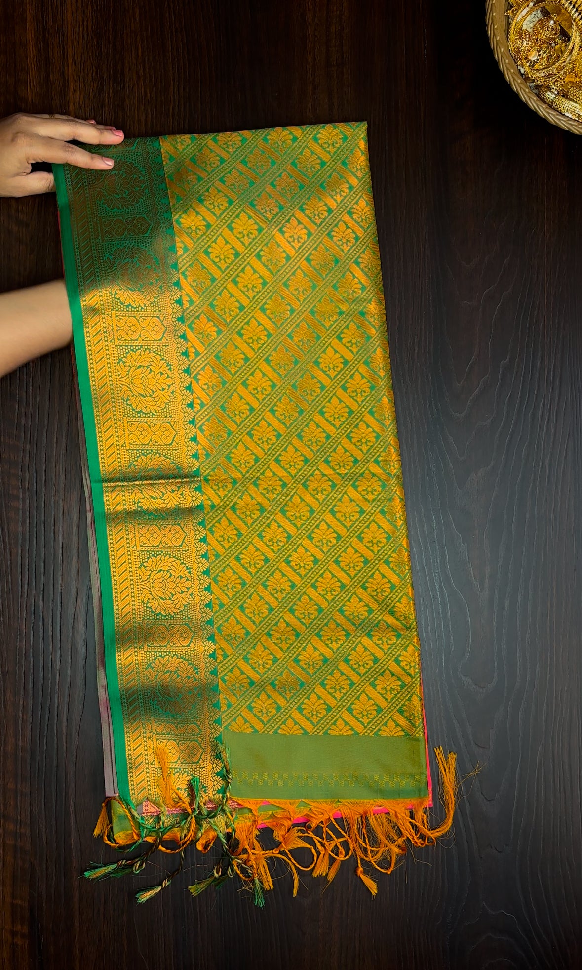 Pink & Green Soft Silk Saree with Zari Design
