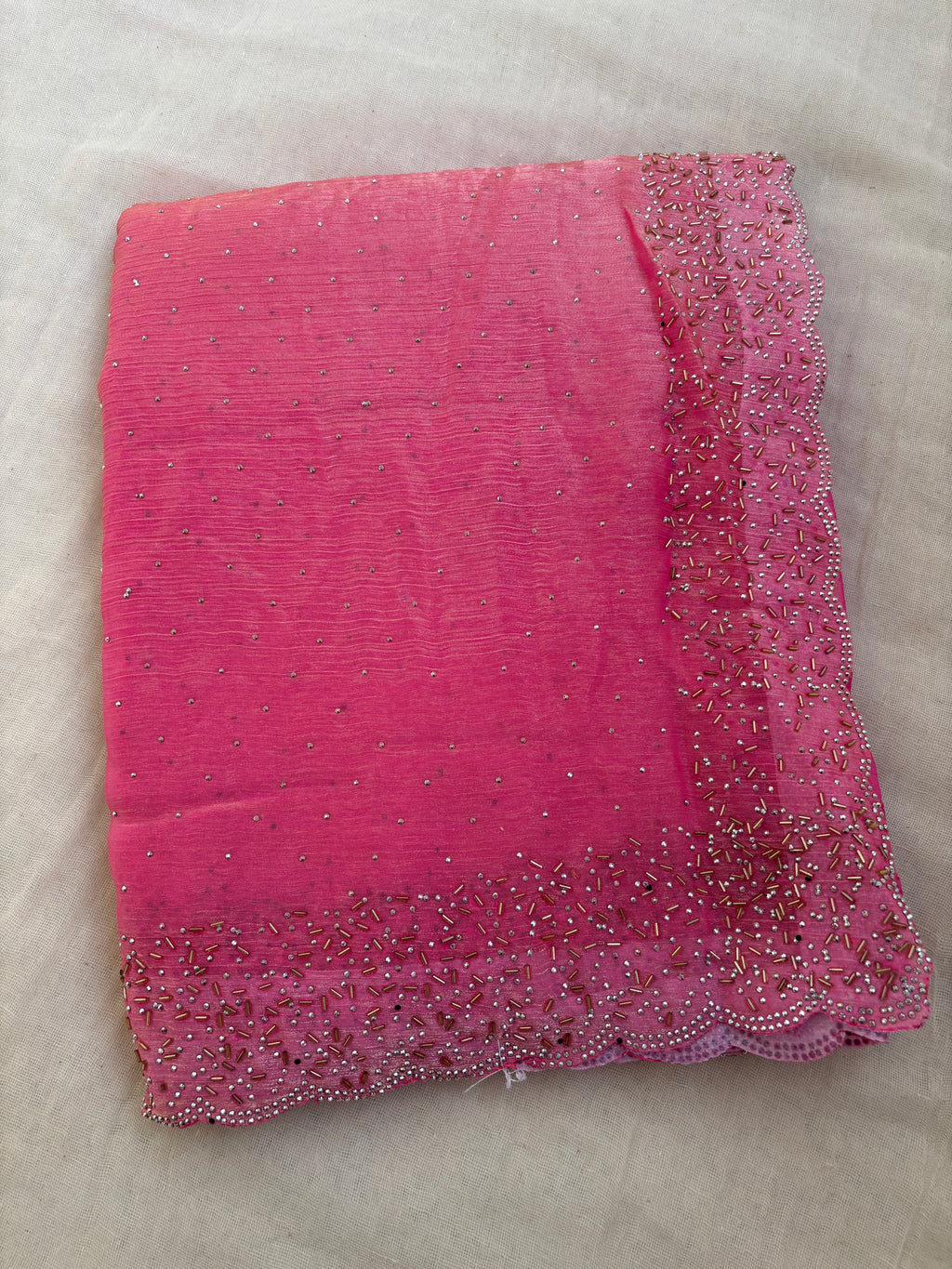 Pink Hand Embellished Saree with Beaded Border | Designer Party Wear Saree