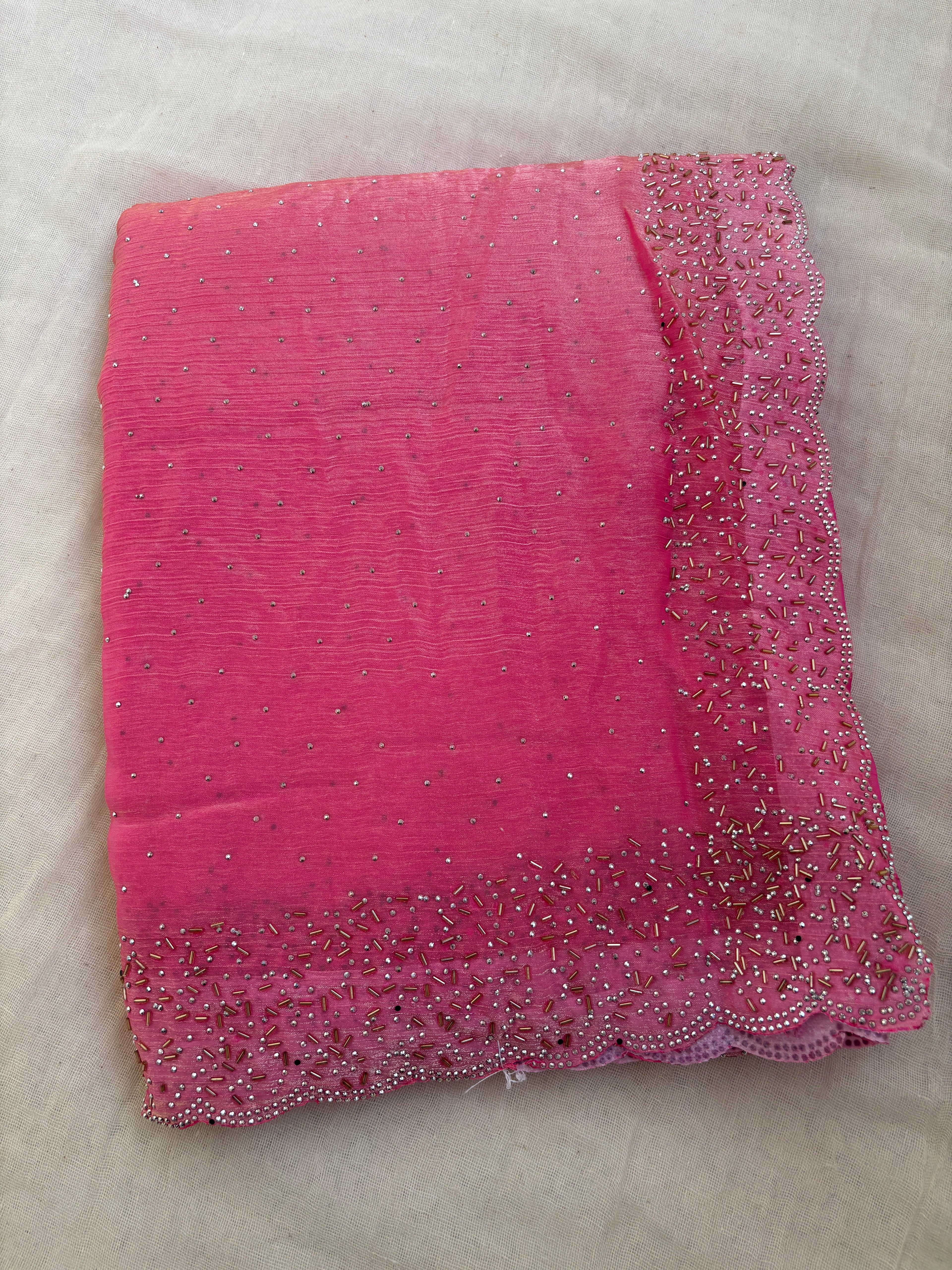 Pink Hand Embellished Saree with Beaded Border | Designer Party Wear Saree