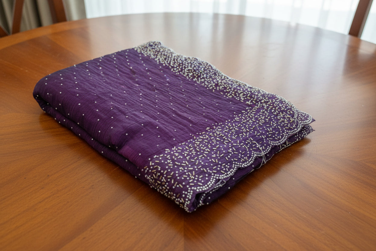 Elegant Purple Beaded Saree | Embellished Designer Party Wear Saree