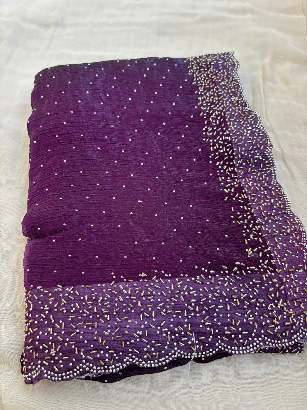 Elegant Purple Beaded Saree | Embellished Designer Party Wear Saree