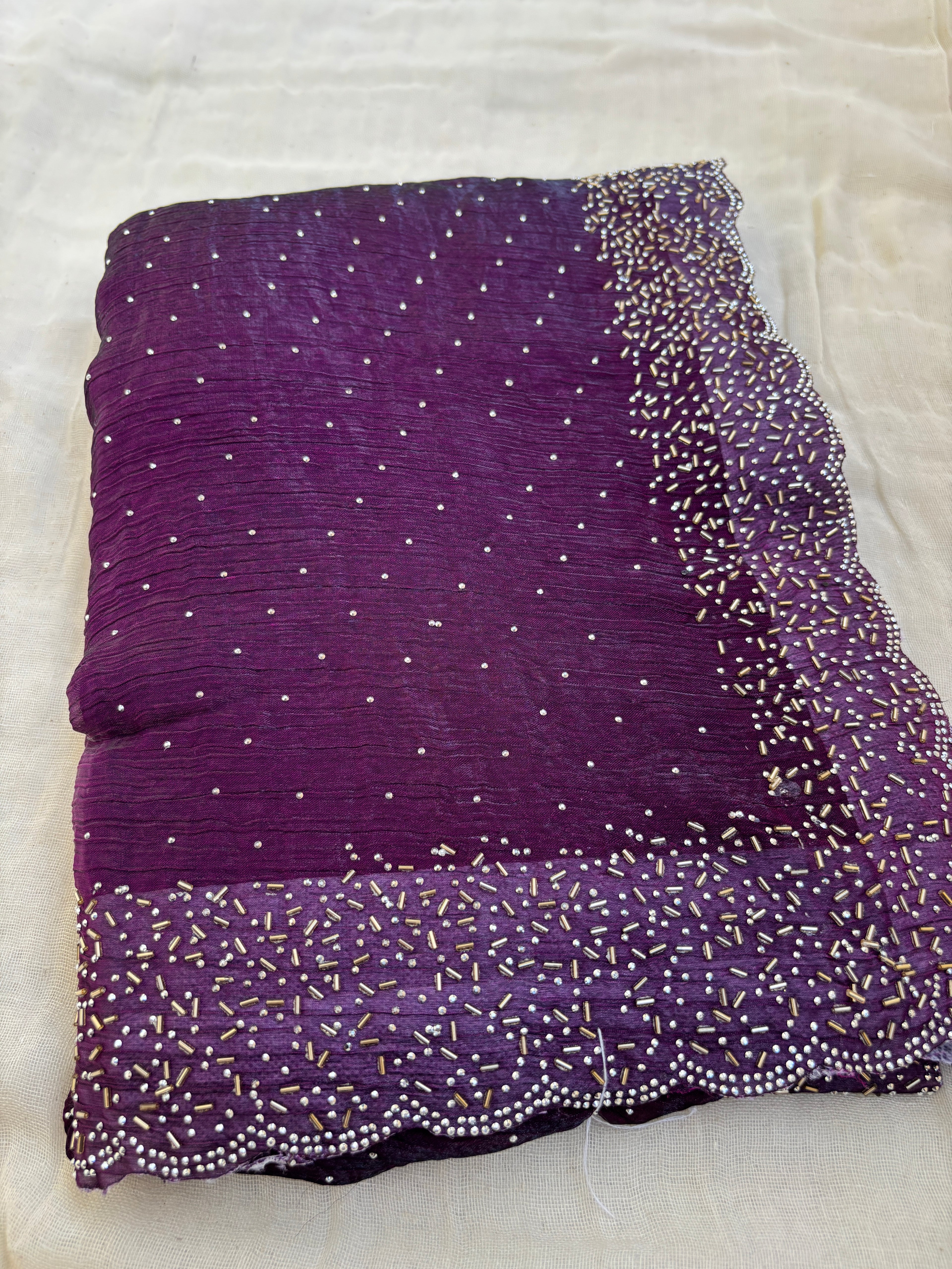 Elegant Purple Beaded Saree | Embellished Designer Party Wear Saree