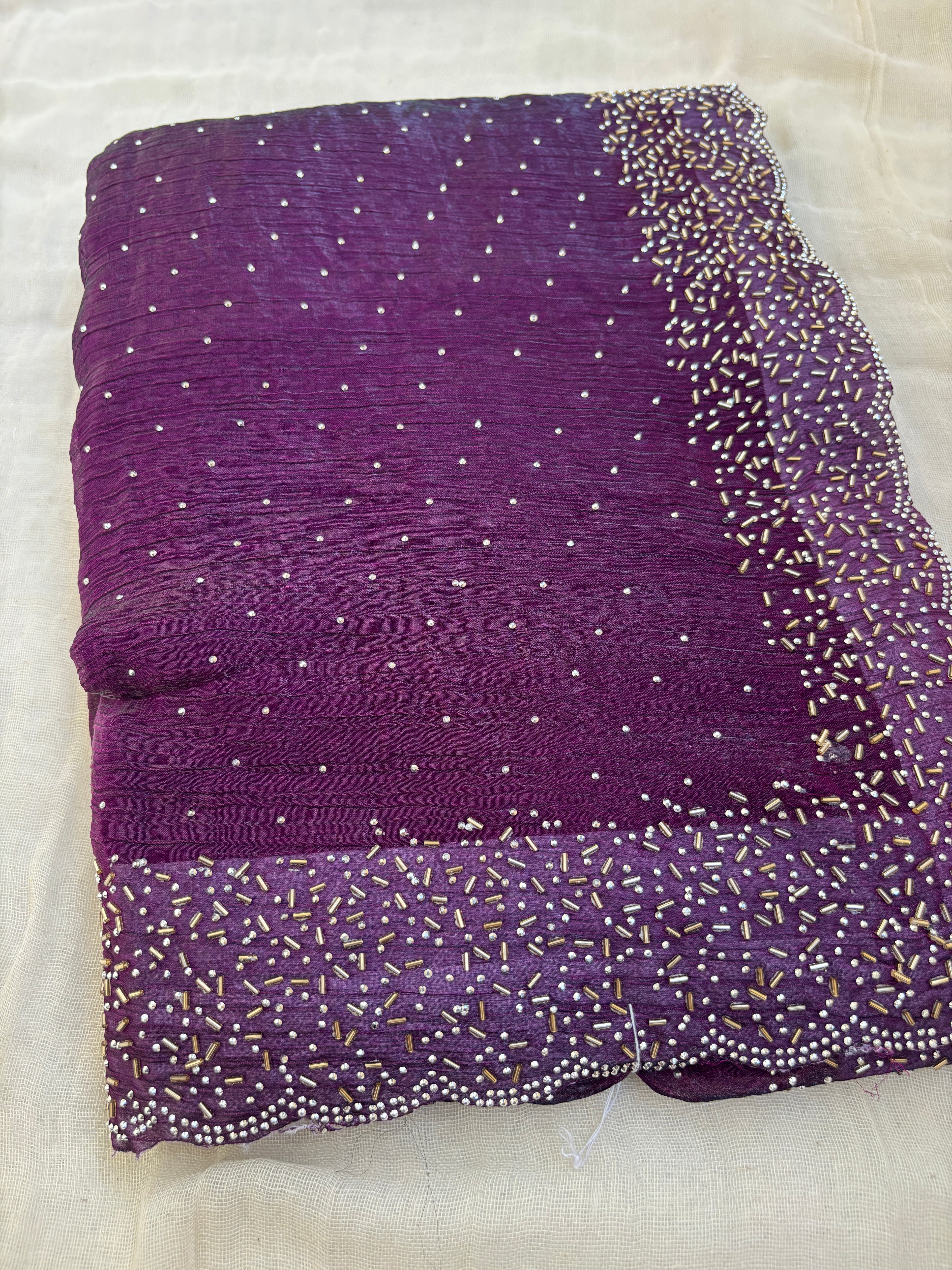 Elegant Purple Beaded Saree | Embellished Designer Party Wear Saree