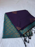 Premium Purple & Teal Silk Saree with Gold Motifs | Festive & Wedding Wear