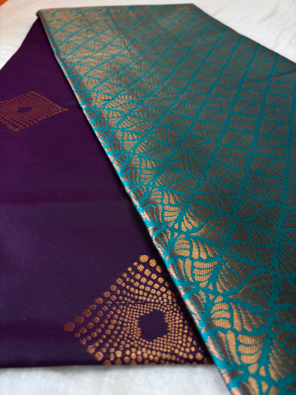 Premium Purple & Teal Silk Saree with Gold Motifs | Festive & Wedding Wear