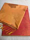 Premium Golden Orange Silk Saree with Rich Pink Brocade Pallu | Traditional Festive Wear Saree for Women