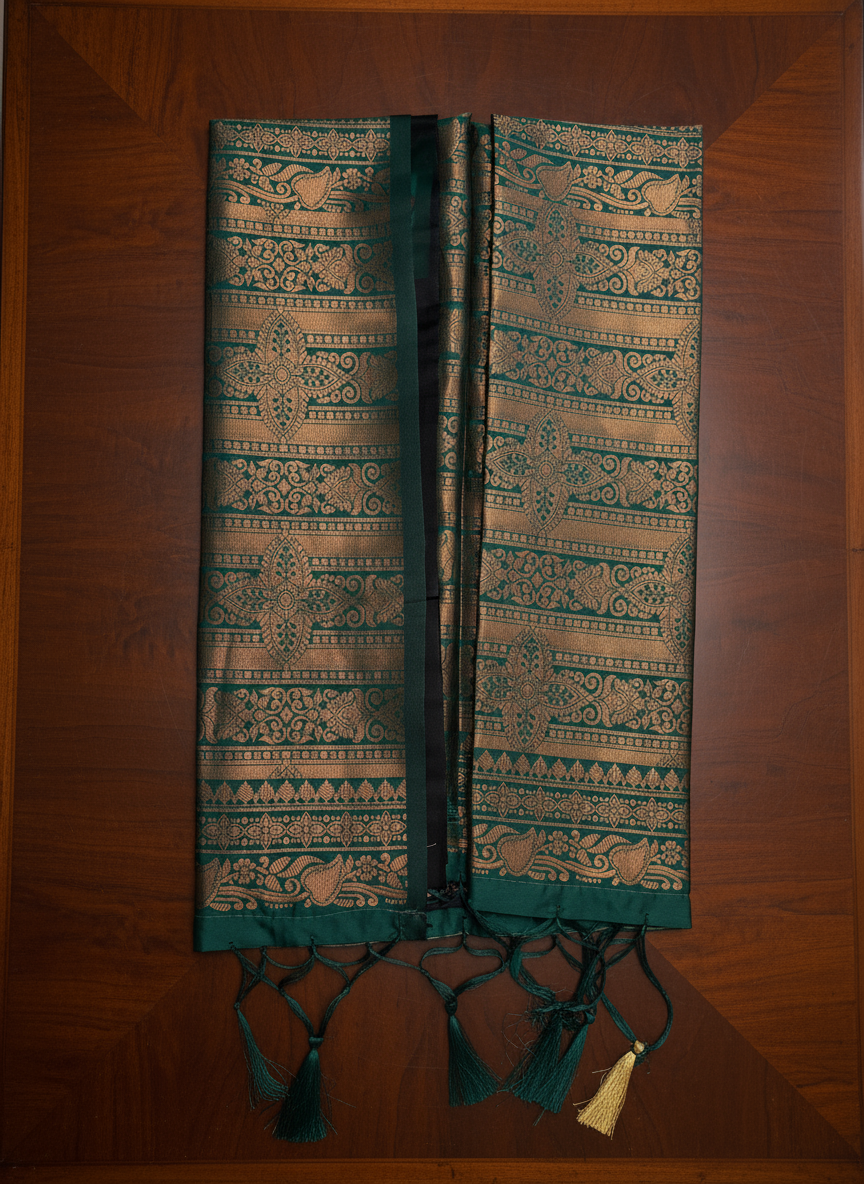 Dark Blue Pattu saree with Dark Green Zari design