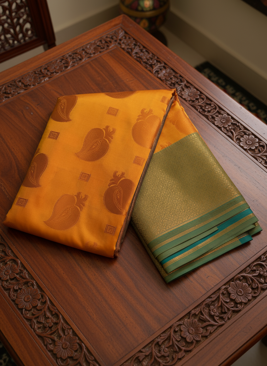 Elegant Yellow Pattu Saree with Green Zari Design
