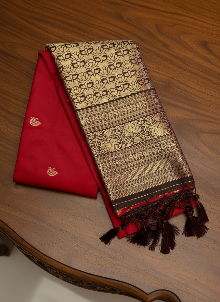 Elegant Red and Brown Soft Silk Saree