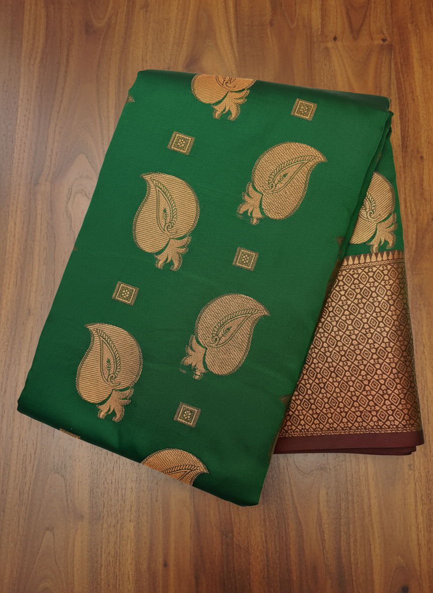 Emerald Green Pattu Saree with Maroon Zari Design