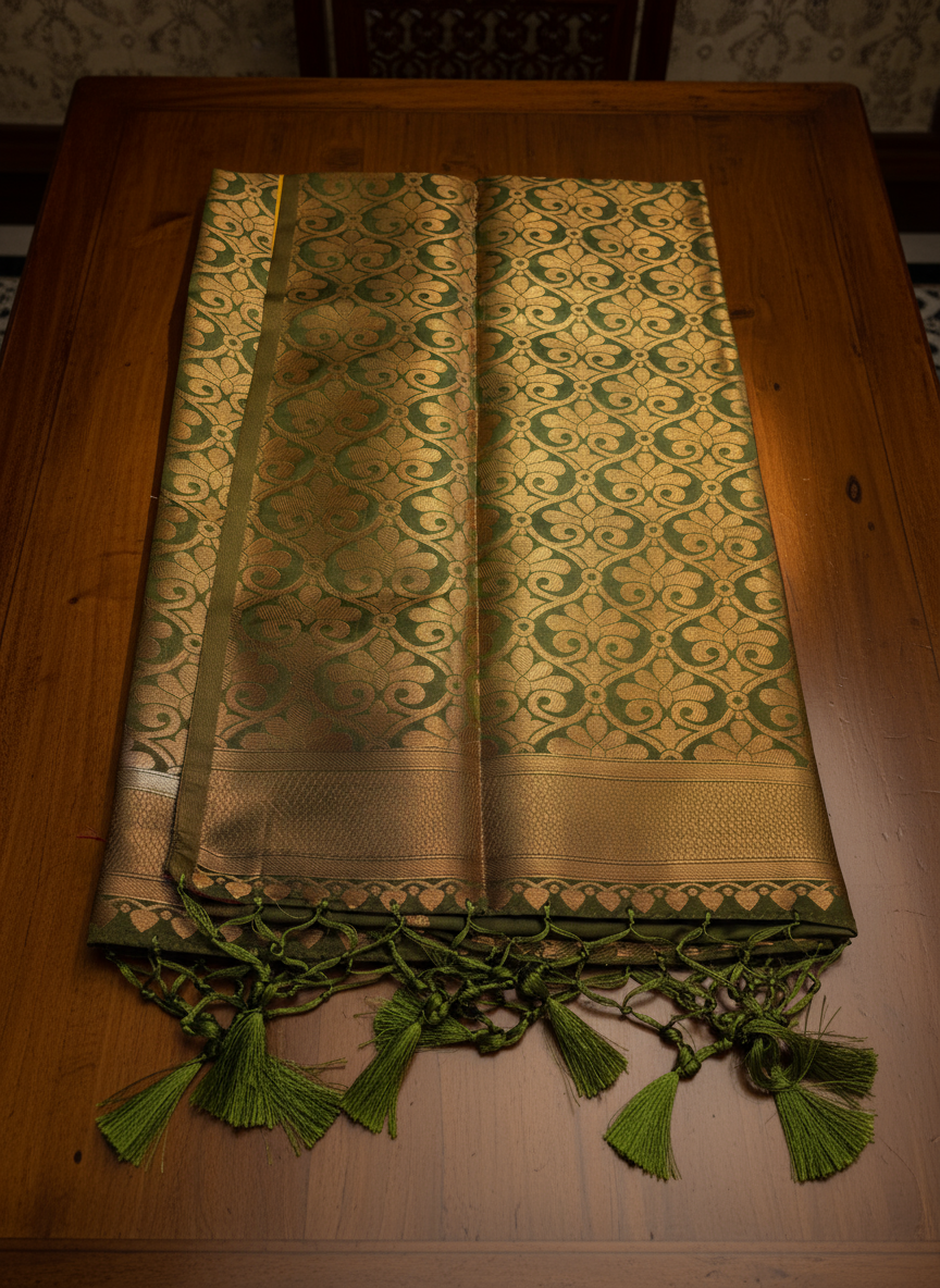 Yellow Soft Silk Saree with Rich Green Zari Pallu