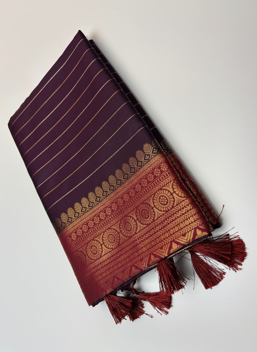 Majestic Magenta Silk Saree with Intricate Gold Zari Design