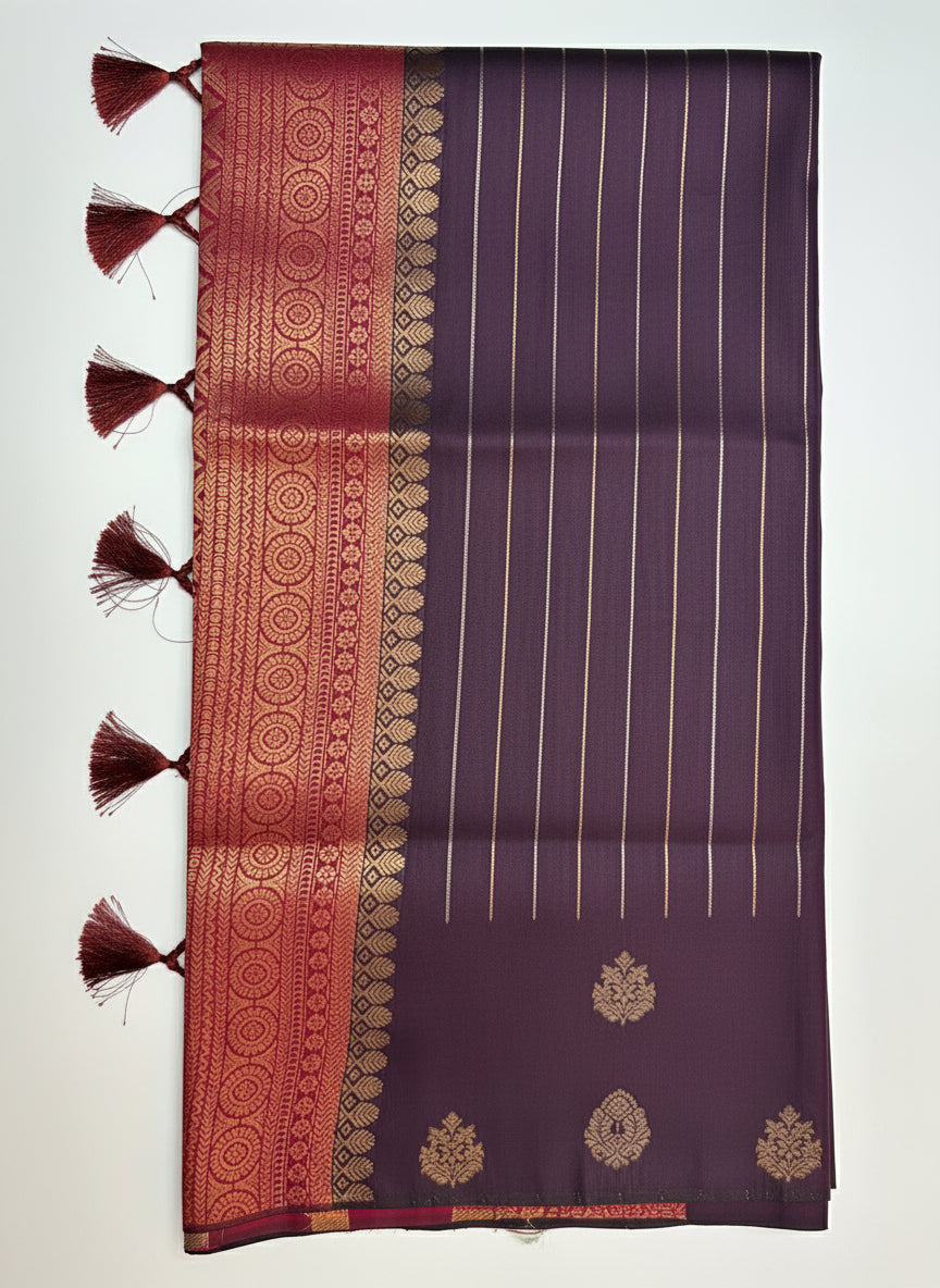 Majestic Magenta Silk Saree with Intricate Gold Zari Design