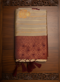 Cream & Maroon Soft Silk Saree with Rich Zari Design