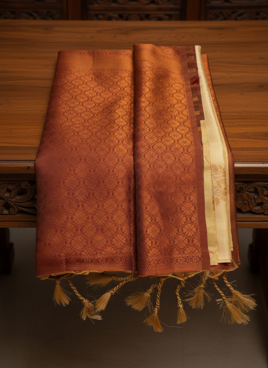 Exquisite Cream & Maroon Soft Silk Saree