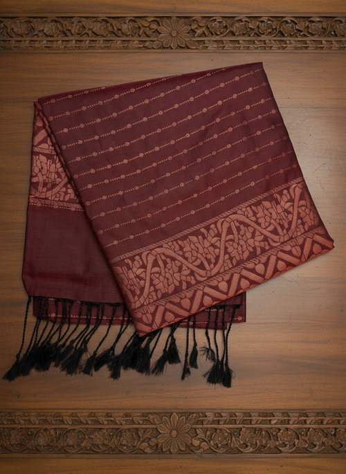 Brown Soft Silk Borderless Saree with Brocade Pallu