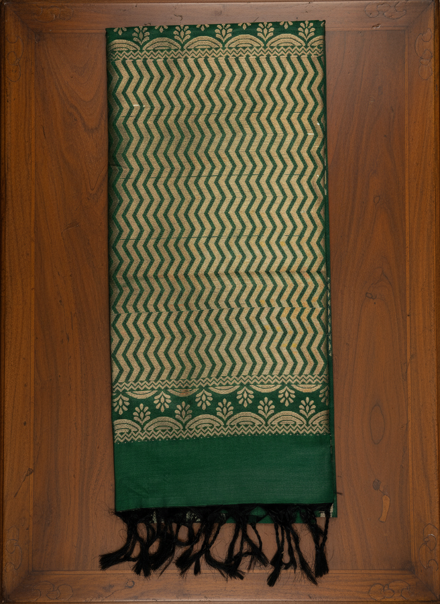 Dark Green Soft Silk Borderless Saree with Rich Golden Zari Pallu