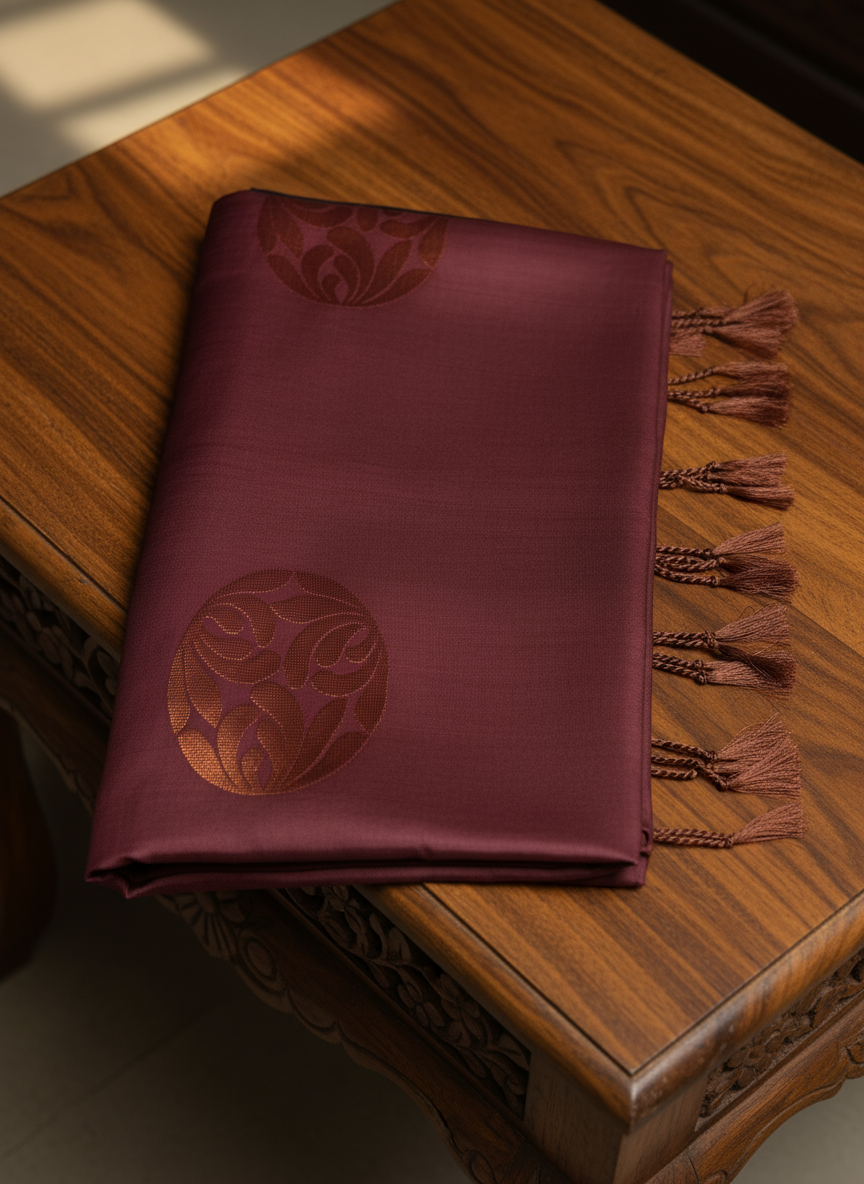 Maroon Soft Silk Borderless Saree
