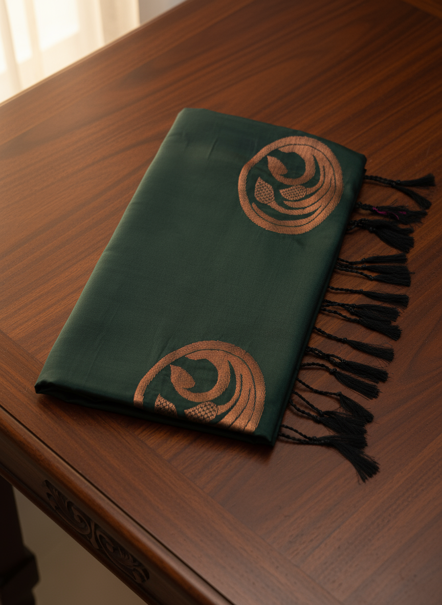 Dark Green & Magenta Soft Silk Borderless Saree with Rich Zari Pallu