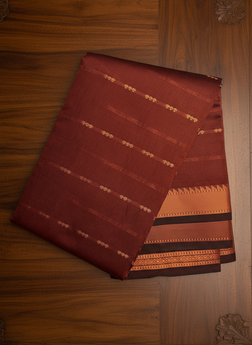 Brown Pattu saree with Copper Zari Design