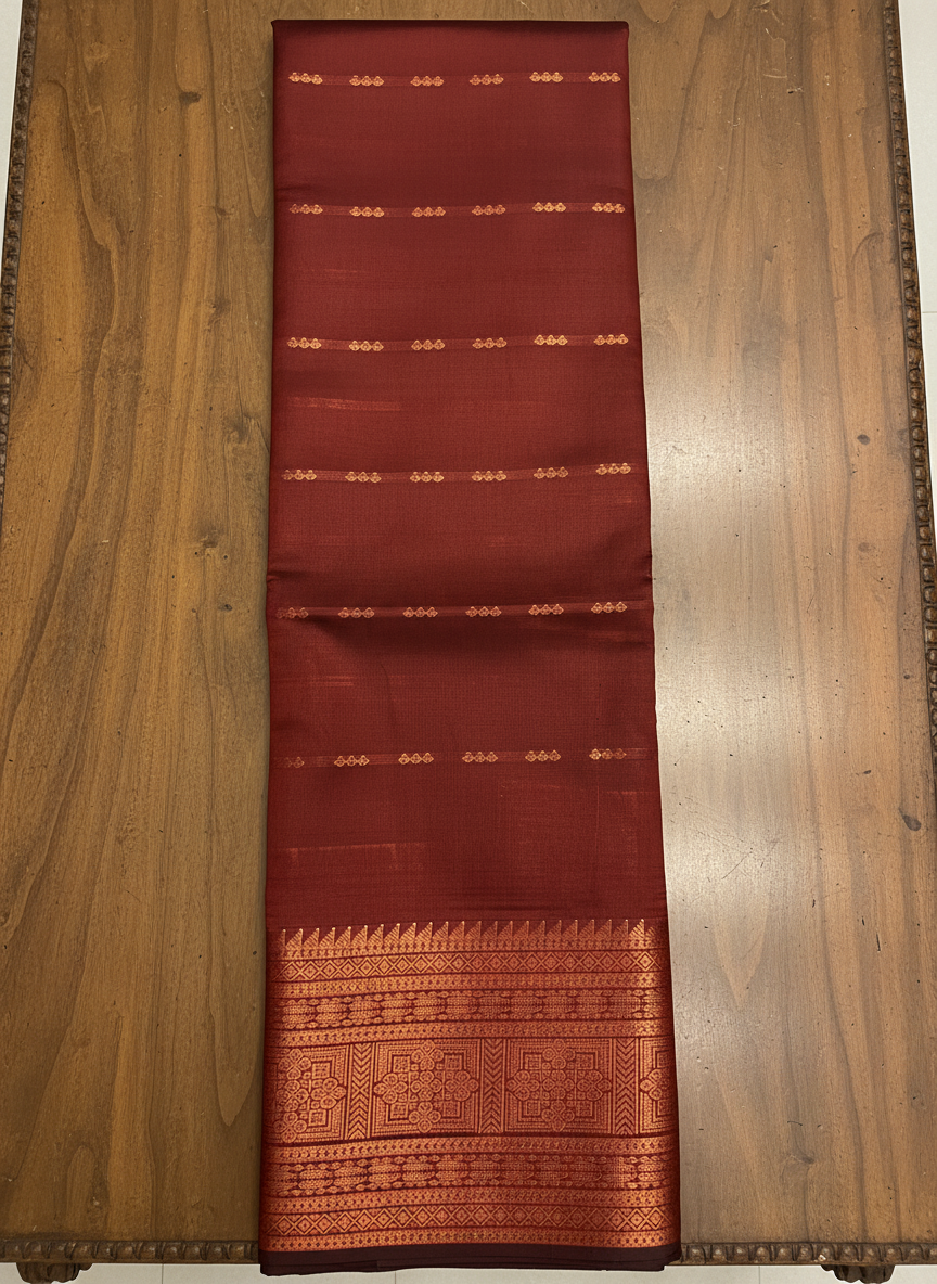 Brown Pattu saree with Copper Zari Design