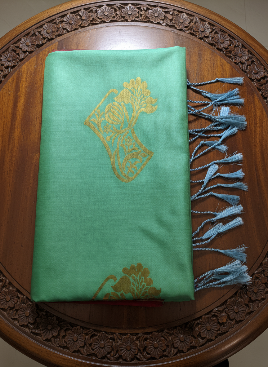 Green & Maroon Soft Silk Borderless Saree