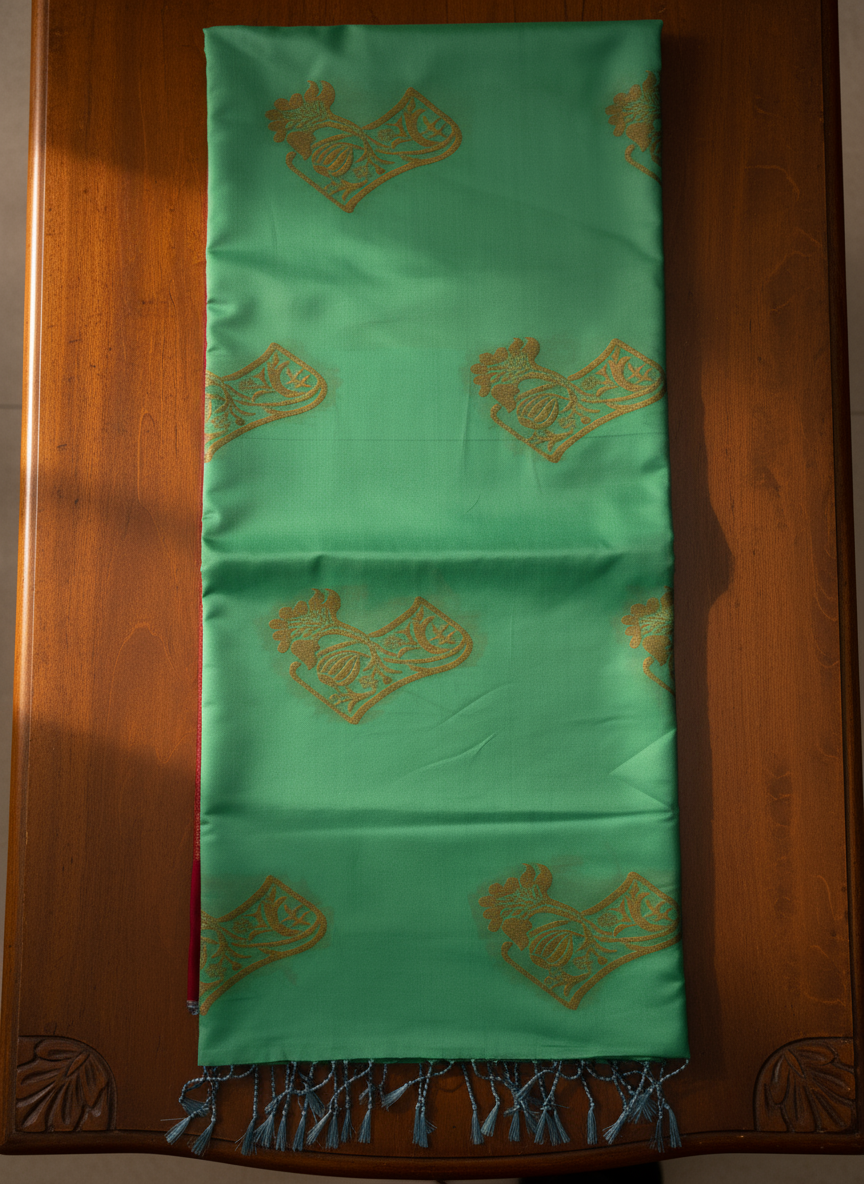 Green & Maroon Soft Silk Borderless Saree