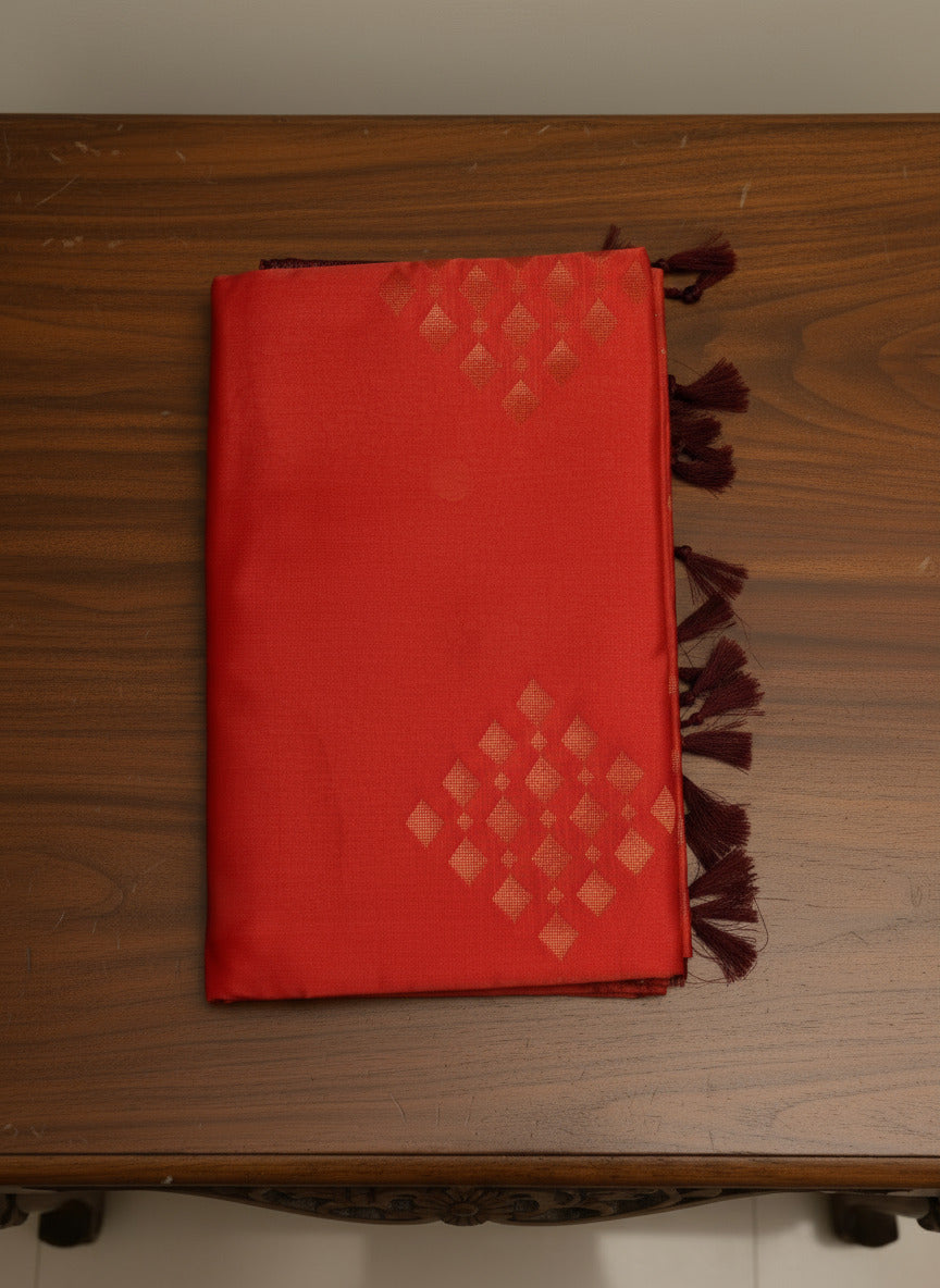 Orange Soft Silk Saree with Marooon Pallu Design