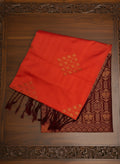 Orange Soft Silk Saree with Marooon Pallu Design