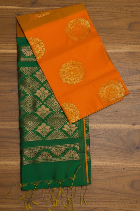 Elegant Yellow and green Borderless Soft Silk Saree