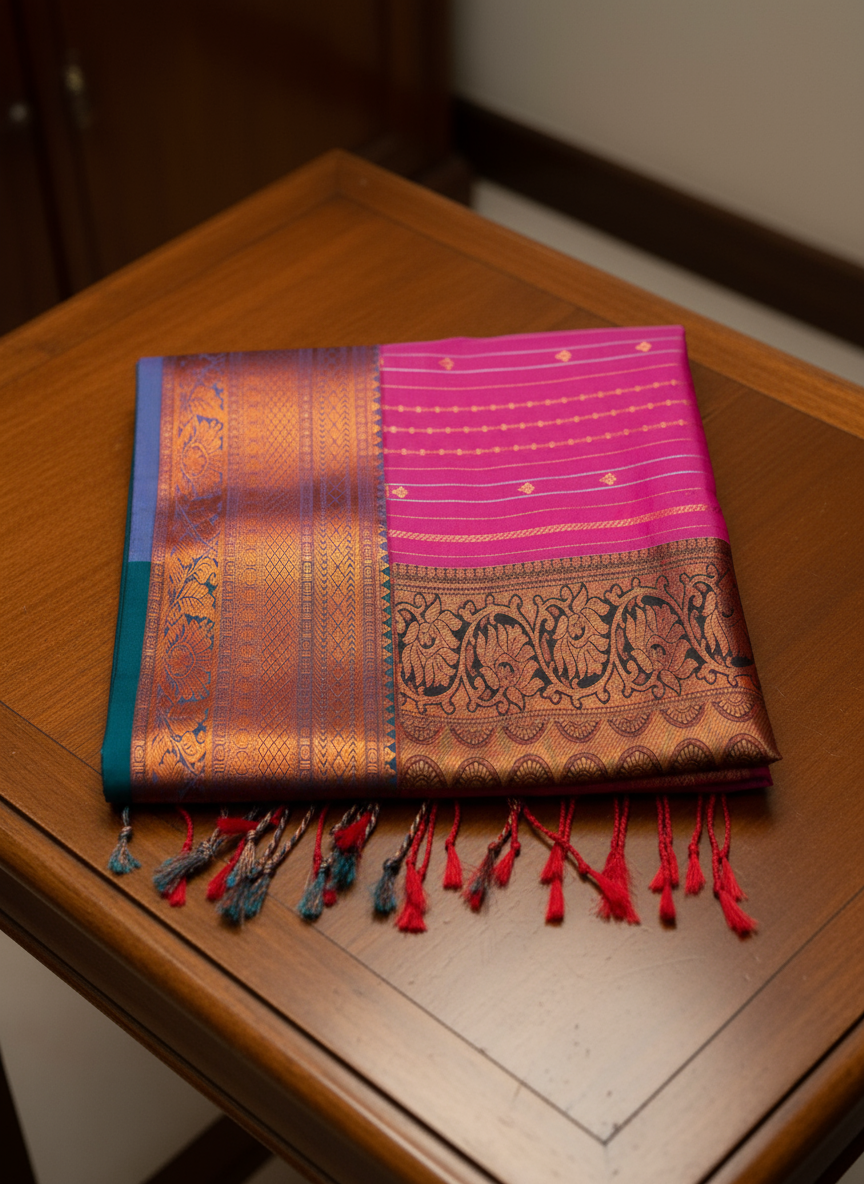 Elegant Rani Pink and Blue Pattu Saree with Rich Pallu