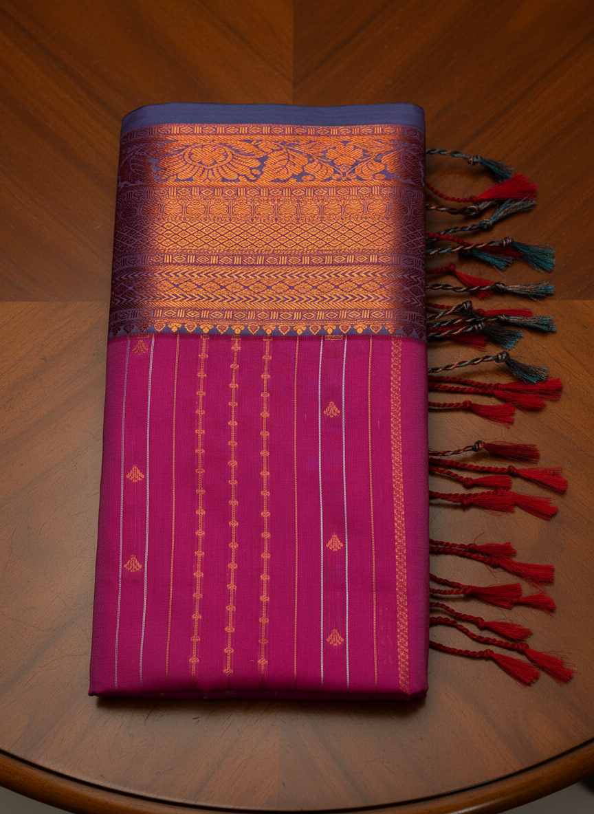 Elegant Rani Pink and Blue Pattu Saree with Rich Pallu